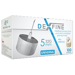 Фото иглы инъекционные универсальные DEXFINE №100 для инсулиновых шприц-ручек, 32G (диаметр 0,23 мм), длина 5 мм, 100 шт.