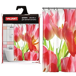 Фото штора занавеска для ванной Valiant RT Красные тюльпаны, 180х180 см